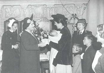 Queen Mother with the 2,000th Baby at Danbury Palace